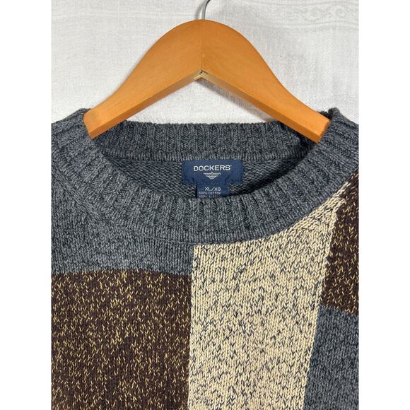 Vintage Sweater XL Gray Geometric Crew Neck Australia Cotton Dockers - Picture 5 of 9